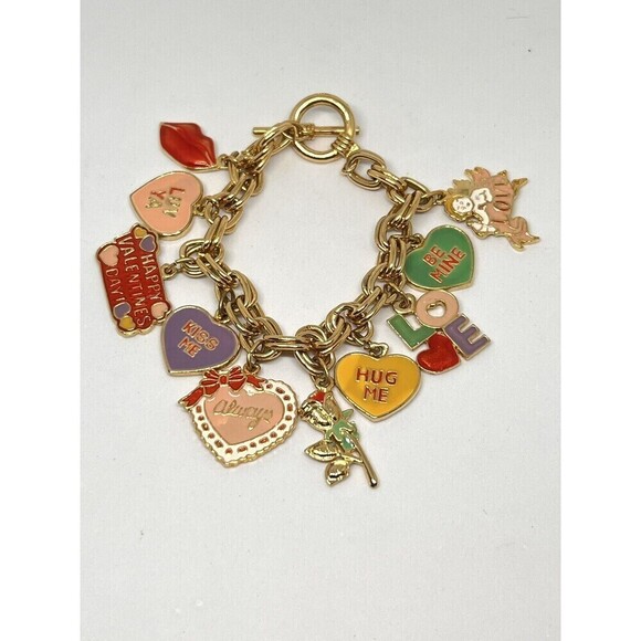 Unbranded Jewelry - Valentines Day Heart Charm Vintage Bracelet Gold Tone Link Chain Y2K
